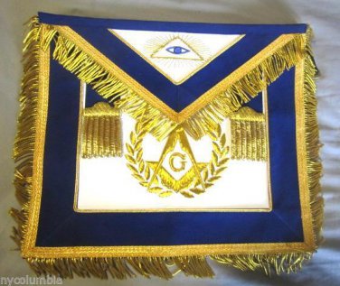 MASONIC REGALIA SET MASTER MASON APRON  COLLAR CUFFS & GLOVES PAIR BLUE CP MADE