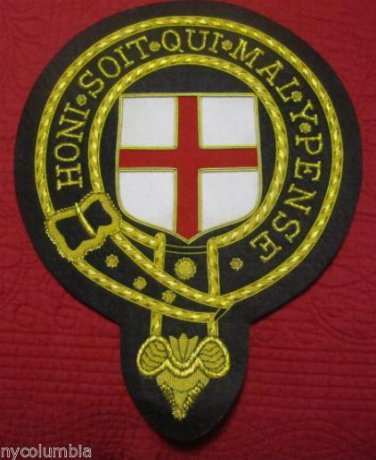 BADGE HONI SOIT QUI MEL Y PENSE NEW HAND EMBROIDERED 10" x 8" SIZE CP MADE