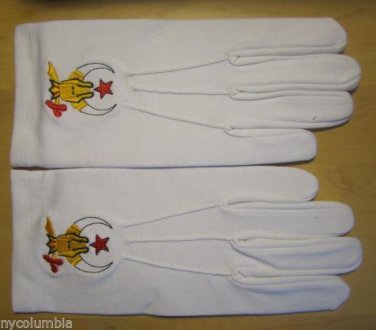 MASONIC REGALIA  SHRINER NEW DRESS WHITE GLOVES SET WITH EMBROIDERY CP MADE