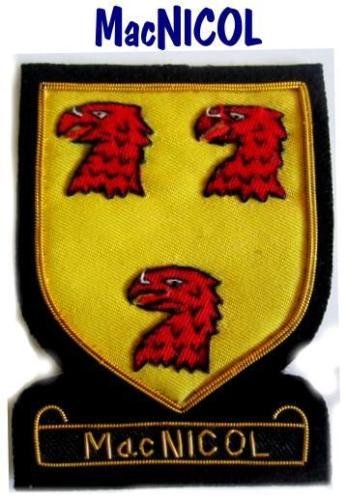 MacNICOL SCOTTISH CLAN BADGE NEW CP HAND EMBROIDERED QUALITY COLLECTORS ITEM