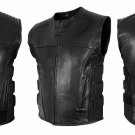 NEW LEATHER MEN SWAT STYLE MOTOR CYCLE VEST 2022 STOCK ALL SIZES - CP MADE