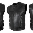 NEW LEATHER MEN SWAT STYLE MOTOR CYCLE VEST 2022 STOCK ALL SIZES - CP MADE