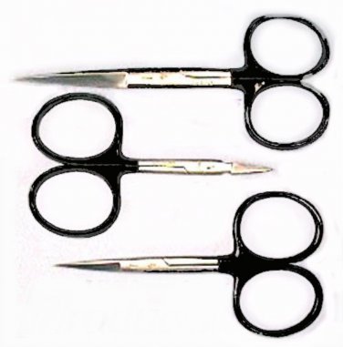 Fly Tying Scissors - Black Loops - Set of Three. Tungsten Carbide tips. Lifetime guarantee