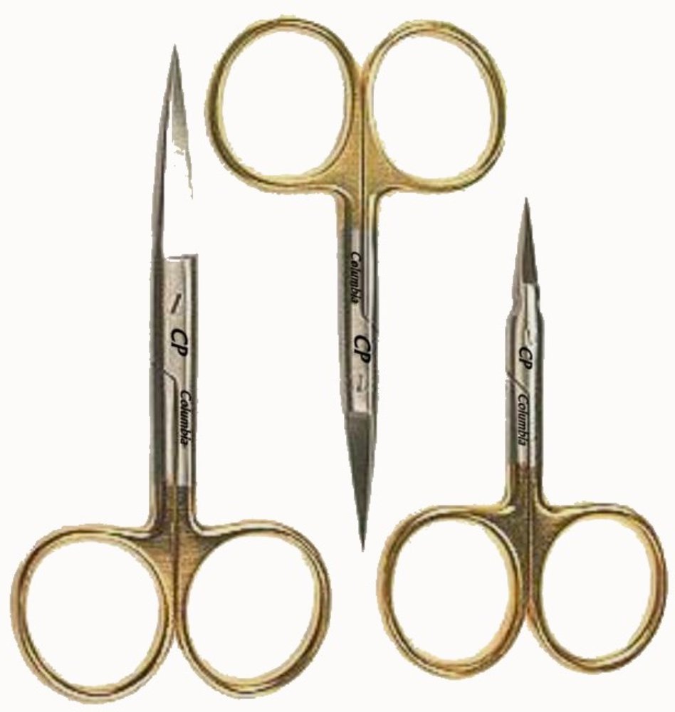 NEW THREE FLY TYING SCISSORS GOLD LOOPS FIRST QUALITY