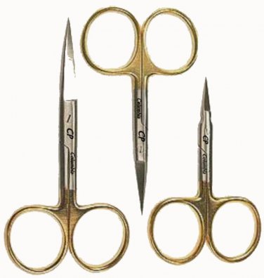 NEW THREE FLY TYING SCISSORS GOLD LOOPS FIRST QUALITY