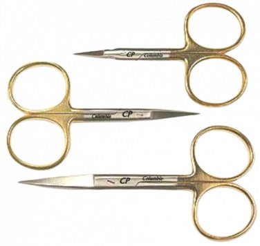 NEW THREE FLY TYING SCISSORS LARGE GOLD LOOPS FIRST QUALITY - CP COLUMBIA MADE