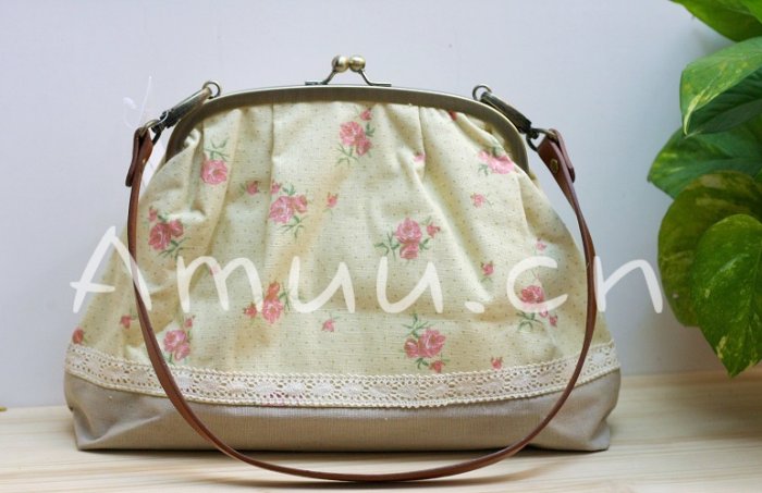 Sweet Zakka Style Big Pastel Yellow And Flowers Cotton Lace Trim Shoulder Bag