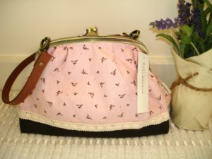 Sweet Zakka Style Big Light Rose Pink With Flowers And  Lace Trim Shoulder Bag