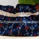 Sweet Zakka Style Dark Blue With Sweet Red Flower Pattern Lace Cotton Pouch Small Bag