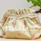 Sweet Zakka Style Pastel Yellow Grey Mini Polka Dots Roses Pattern Lace Cotton Pouch Small Bag