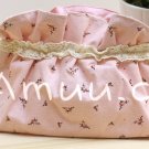 Sweet Zakka Style Light Rose Pink Brown Ribbon Bow Flowers Pattern Lace Cotton Pouch Small Bag