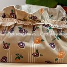 Sweet Zakka Style Dark Beige Retro Orange Purple Flowers Pattern Lace Cotton Pouch Small Bag