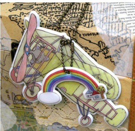 Fun Colorful Aeroplane And Rainbow Clouds Design Luggage Bag Name Tag Charm