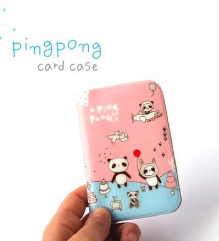 Cute Pink Panda Bear Cartoon Name Credit Card Case Holder