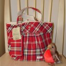 Pretty Zakka Style Red With White Plaids Lace Cotton Tote Bag With Matching Purse