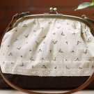 Sweet Zakka Style Big Cream With Dainty Brown Flowers Lace Trim Shoulder Bag
