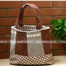 Sweet Brown Grey Plaids Floral Cotton Tote Bag And Purse