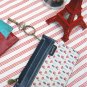 Lovely Blue Leather Linen Flowers Purse Card Holder Keychain