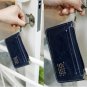 Lovely Blue Leather Linen Flowers Purse Card Holder Keychain