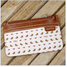 Lovely Brown Leather Linen Bird Purse Card Holder Keychain
