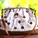 Sweet Zakka Style Big Cream Brown Cherry Fruit Lace Trim Shoulder Bag