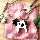 Fun Black White Cow Wooden Keychain