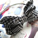 BIG Black White Checks Ribbon Bow Hairband Headband