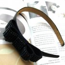 Lovely Navy Blue Bridal Prom Rhinestones Ribbon Bow Hairband Headband