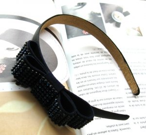 Lovely Navy Blue Bridal Prom Rhinestones Ribbon Bow Hairband Headband