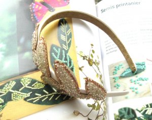 Ivory Beige Bridal Prom Leave Design Bow Hairband Headband