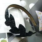 Elegant Navy Blue Beige Bridal Prom Leaves Bow Hairband Headband