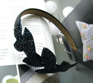 Elegant Navy Blue Beige Bridal Prom Leaves Bow Hairband Headband