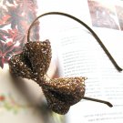 Brown Bridal Prom Rhinestones Ribbon  Bow Hairband Headband