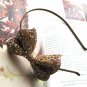 Brown Bridal Prom Rhinestones Ribbon  Bow Hairband Headband