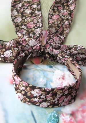 Sweet Brown Pink Flowers Long Tail Hairband Headband