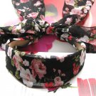 Lovely Black Pink Flowers Long Tail Hairband Headband