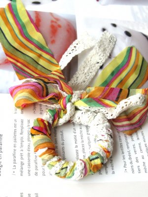 Zakka Colorful Stripes Lace Ponytail Holder