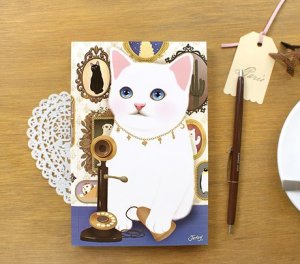 Jetoy Retro Vintage Style Cat Line Notebook Journal - Antique