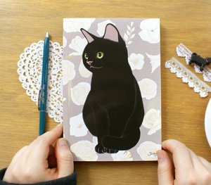 Jetoy Retro Vintage Style Cat Line Notebook Journal - Shabby Flora Rose