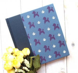 Zakka Art Deco Retro Blue Poodles Dog Crown Fabric Cover Notebook Scrapbook Journal