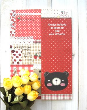 Zakka Artbox Red Brown Bear Country Quilt Journal Notebook