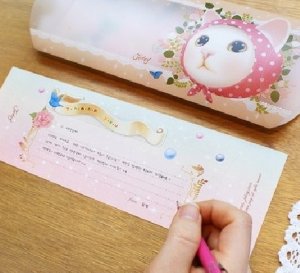 Jetoy Cats Rose Flower Garden Greeting Card Letter Set With Plastic Gift Box Set