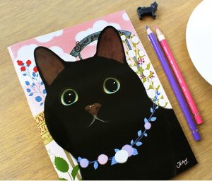 Jetoy Black Cat Rose Garden Line Slim Notebook Journal - Gamy