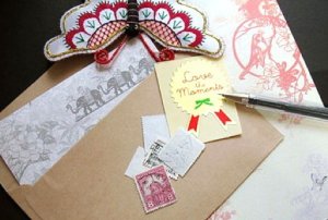 Retro Yellow Red Oriental Floral Bird Letter Set Letterset