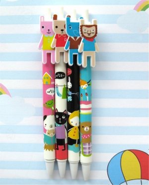 Kawaii Cat Rabbit Animal Colorful Ballpoint Pens 4's