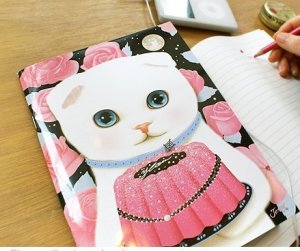 Jetoy White Cat Rose Cake Line Slim Notebook Journal - Sha Sha