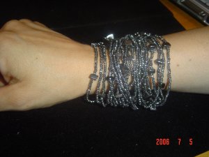 Black Diamond Glass Bead & Semi Precious Hematite Bracelet