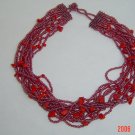 Red Coral and Lustered Seed bead Necklace