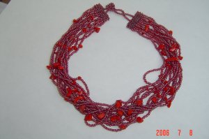 Red Coral and Lustered Seed bead Necklace