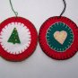 4 Penny Rug Christmas Tree Ornaments Beaded Sequin Trees Heart Stocking USA 1 Cent S&H